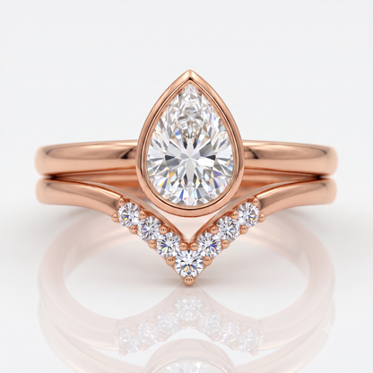 1.10 Ct Pear Cut Lab Grown Diamond Bridal Set – Bezel Engagement Ring