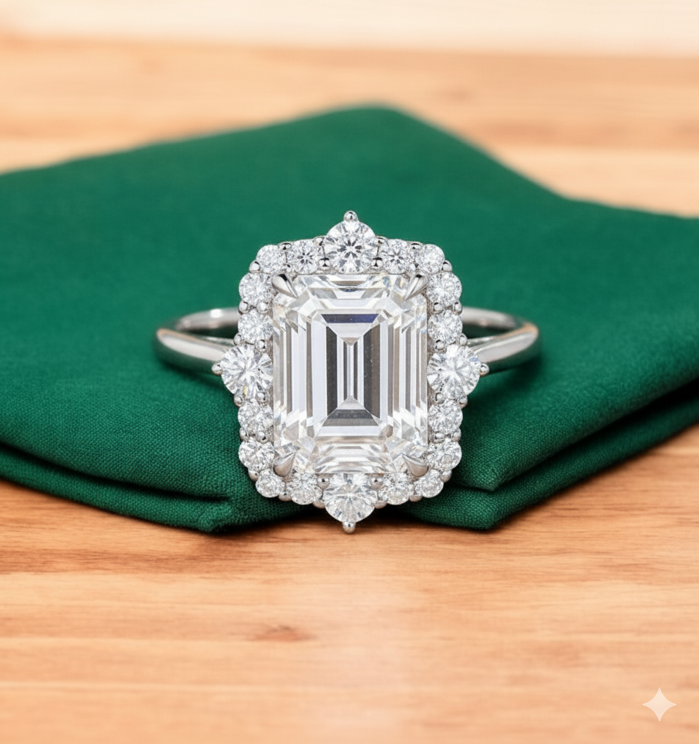 3.5ct Emerald Cut Moissanite Engagement Ring • Unique Vintage Yellow Gold Bridal Ring