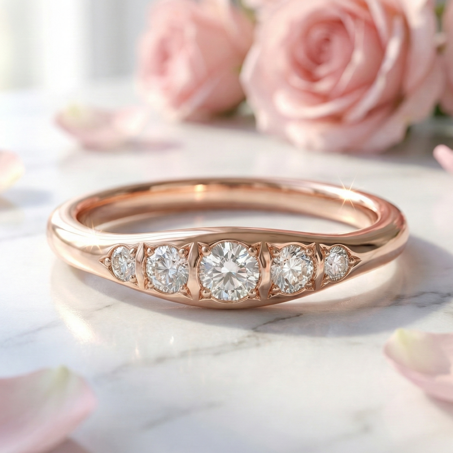 0.12 Ct Lab-Grown Diamond Five-Stone Ring – 14K Gold Band