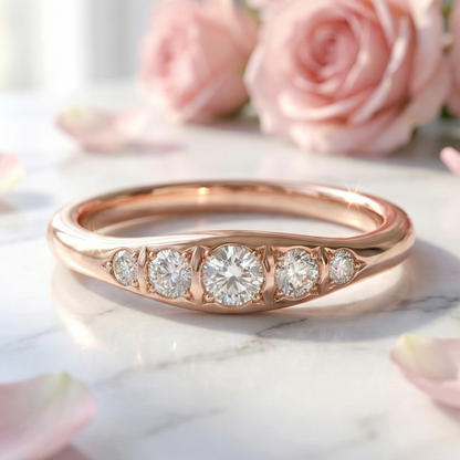 0.12 Ct Lab-Grown Diamond Five-Stone Ring – 14K Gold Band