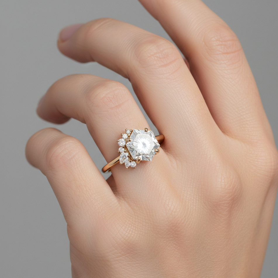 1.700ct Hexagon Lab Grown Diamond Engagement Ring