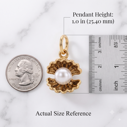 Pearl Oyster Necklace, 14K Gold Pearl Pendant Necklace