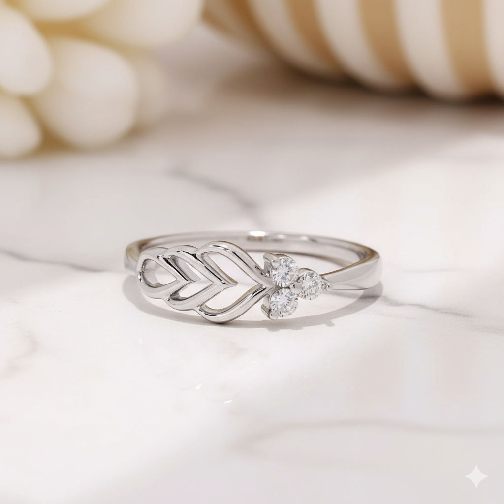 14K Solid Gold Lab Grown Diamond Leaf Ring