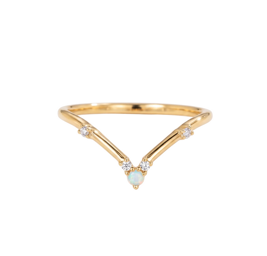 Moonstone Diamond Curved Wedding Band – 14K Gold Classic Ring
