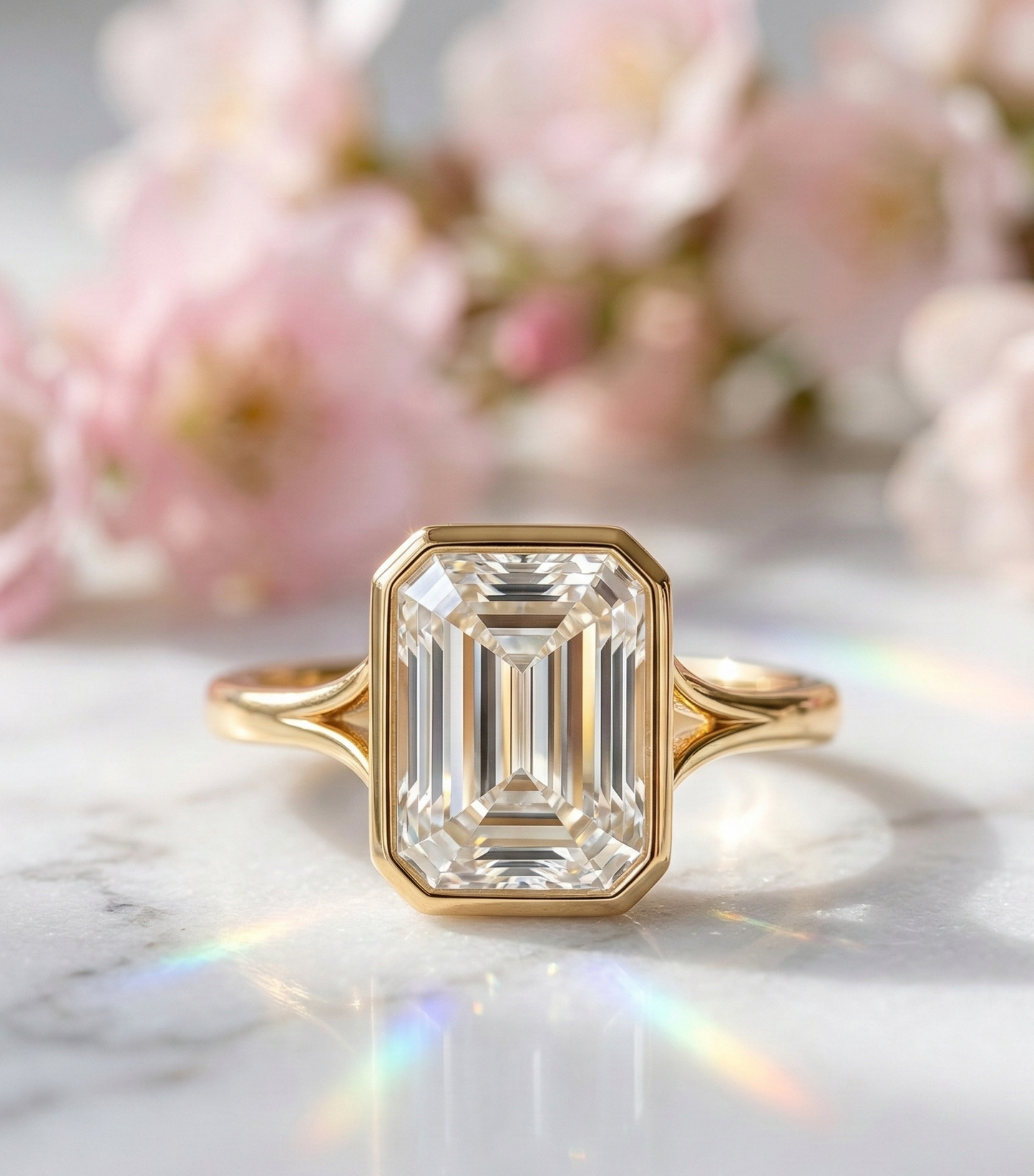 2 Ct Emerald Cut Lab Grown Diamond Bezel Set Engagement Ring