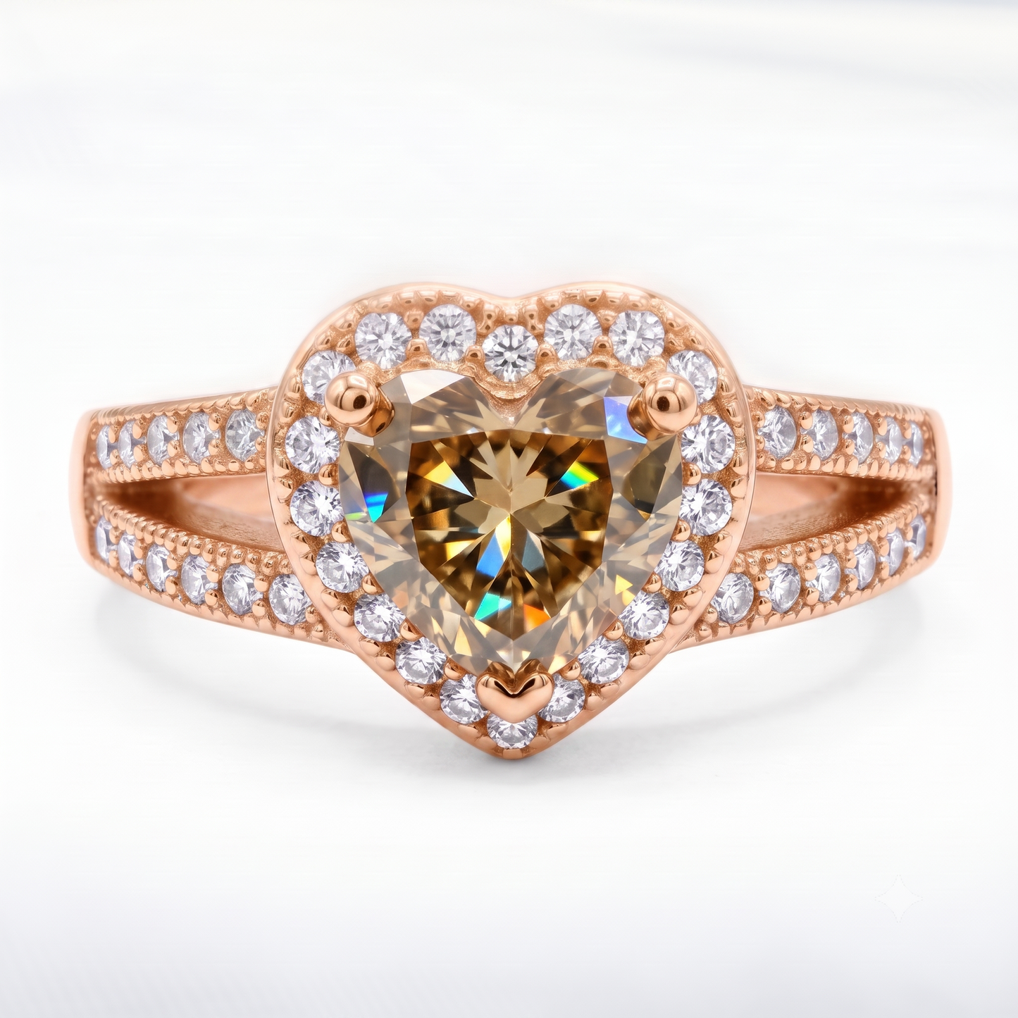 1.100ct Heart Champagne Lab Grown Diamond Halo Engagement Ring