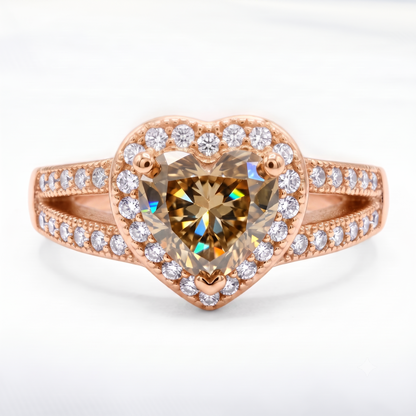 1.100ct Heart Champagne Lab Grown Diamond Halo Engagement Ring