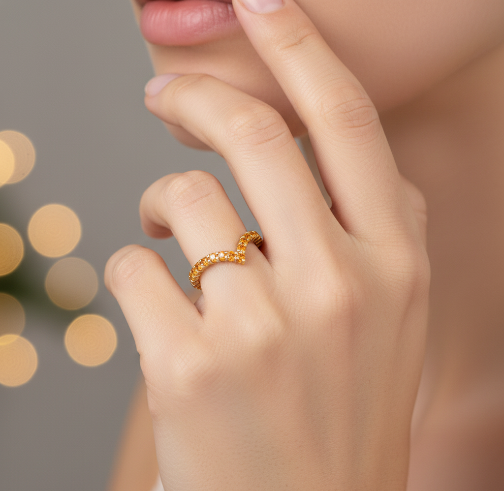 0.110 Ct White Gold CZ Curved Wedding Band – V-Shaped Ring