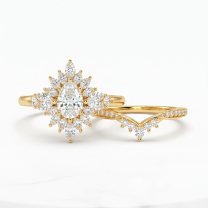 1.70 Ct Pear Cut Diamond Bridal Set – Halo Engagement Ring