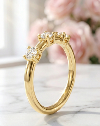 14K Gold 0.960 Ct Three-Stone Diamond Wedding Band