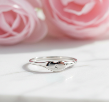 Custom Initial Heart Ring – 14K Gold Personalized Band