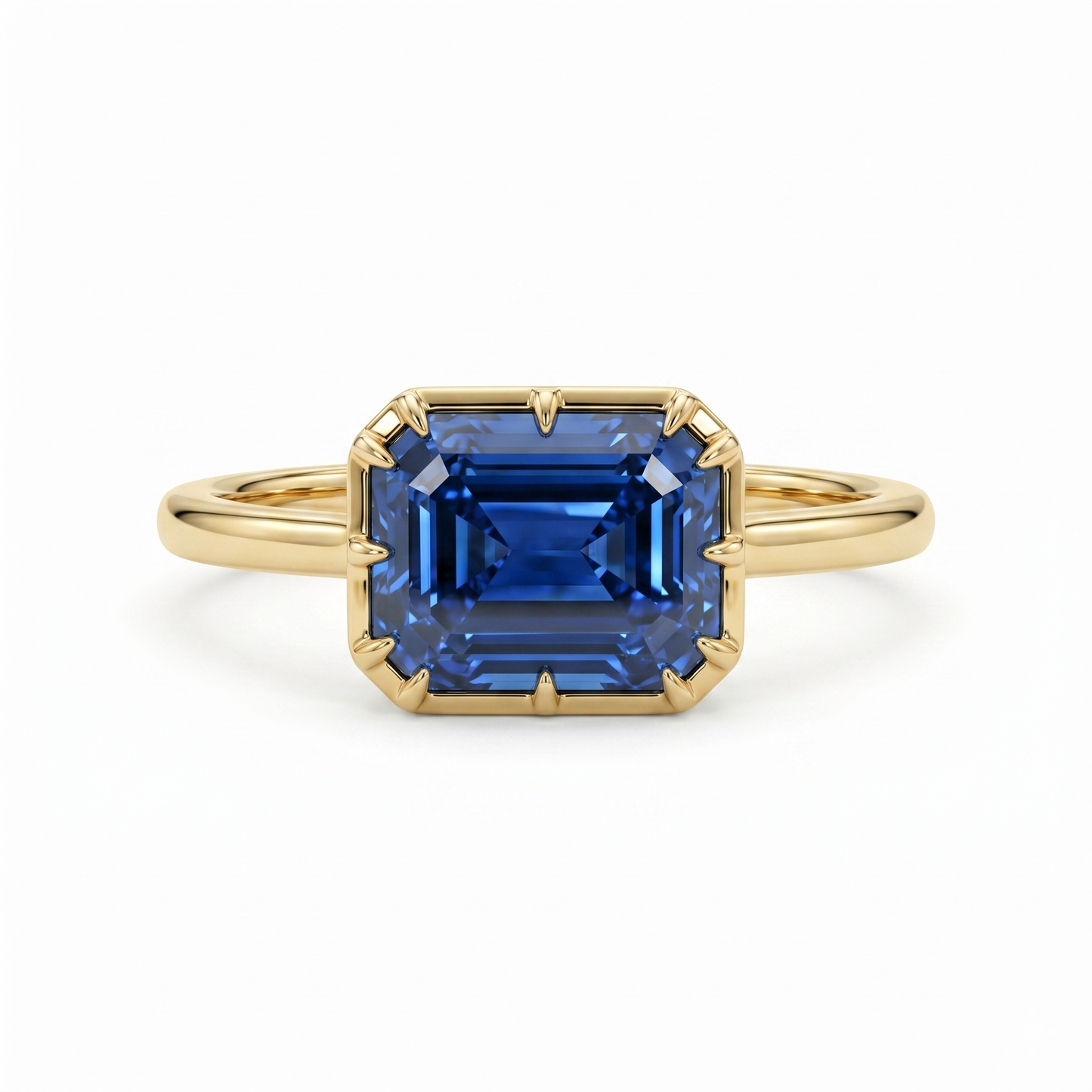 8.5x6.5 mm Blue Emerald Cut Lab Sapphire Engagement Ring