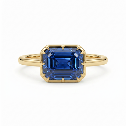 8.5x6.5 mm Blue Emerald Cut Lab Sapphire Engagement Ring