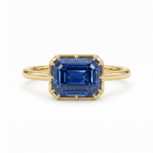8.5x6.5 mm Blue Emerald Cut Lab Sapphire Engagement Ring
