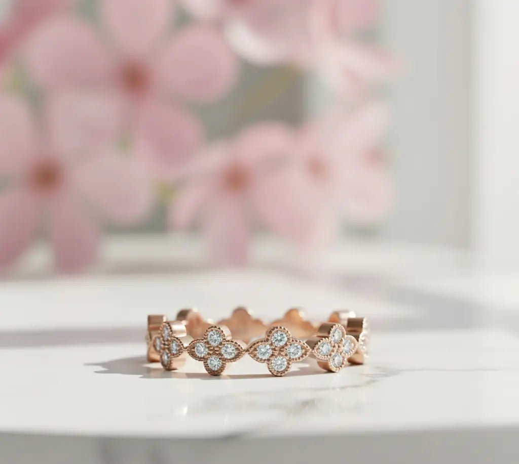floral diamond wedding band