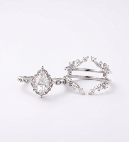 1.810Ct Pear Shape Lab-Grown Engagement Wedding Ring Set