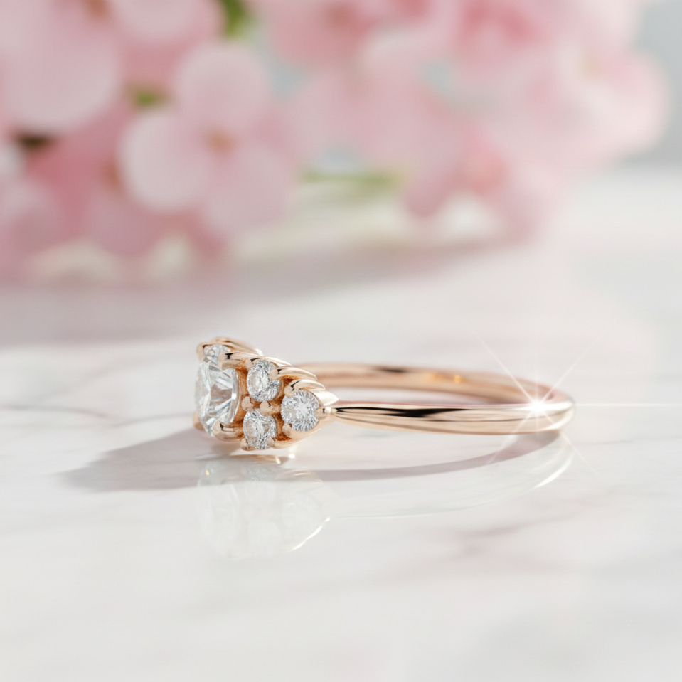 1.30 Ct Round Cluster Lab Grown Diamond Engagement Ring