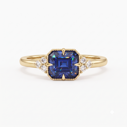 London Blue Topaz Emerald Cut Lab Grown Ring