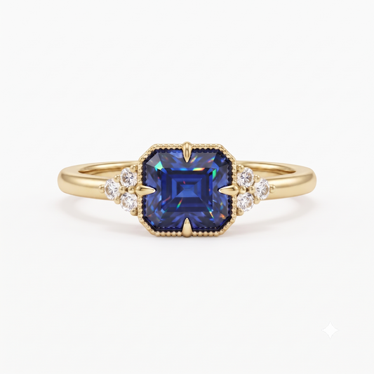 London Blue Topaz Emerald Cut Lab Grown Ring