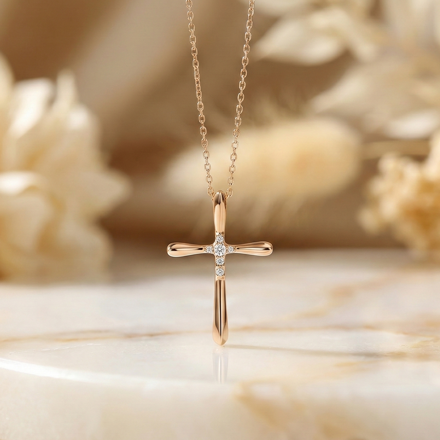 0.100 Ct Lab-Grown Diamond Cross Necklace – 14K Gold Pendant