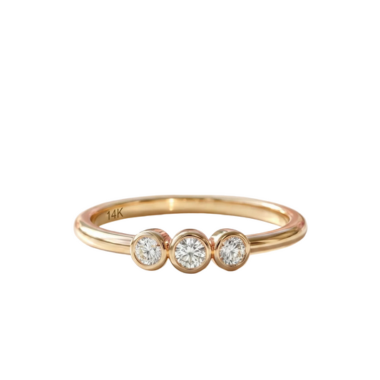 0.11 Ct Three-Stone Moissanite Ring – 14K Solid Gold Bezel