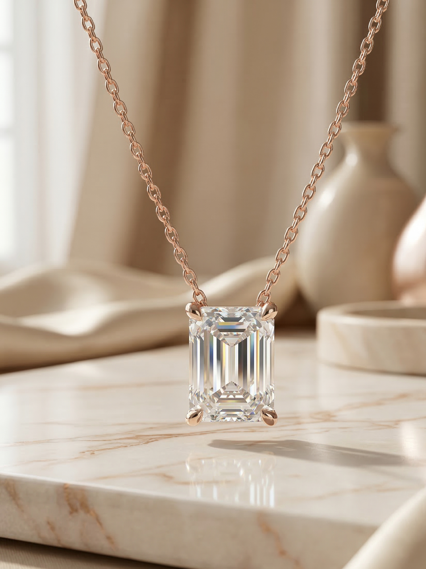 2 Ct Emerald Cut Lab Diamond Necklace