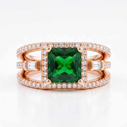 2.00ct Princess cut emerald engagement ring