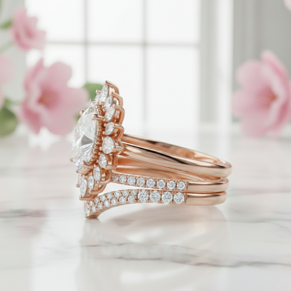 2.70 Ct Oval Cut Lab-GrownBridal Ring Set Floral Halo