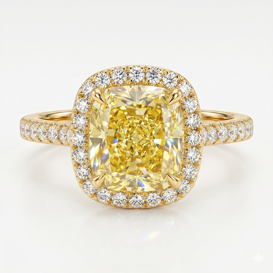 1.250 CT Yellow Rectangular Cushion Cut Lab Grown diamond Engagement Ring