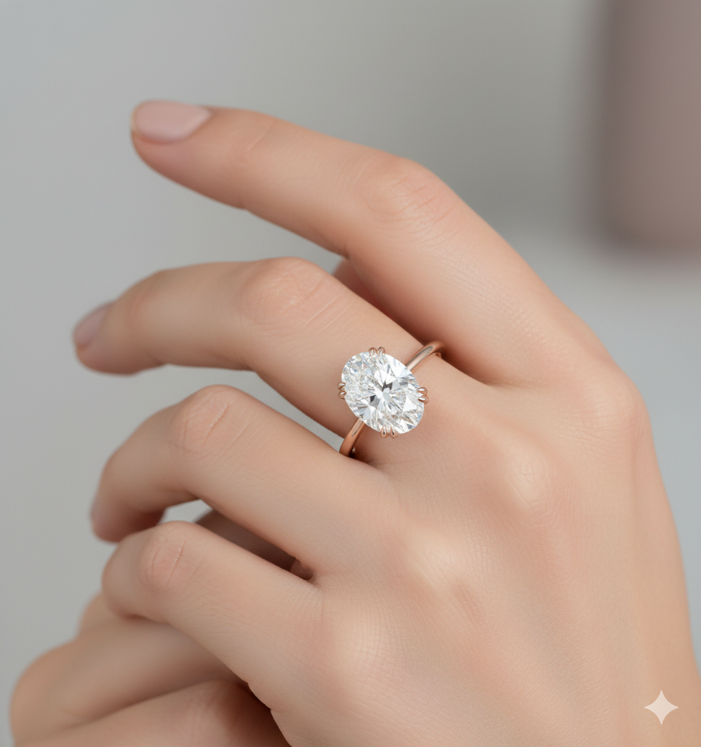 2.500 ct Oval Lab Grown Diamond Engagement Ring • 14K Gold Solitaire Ring