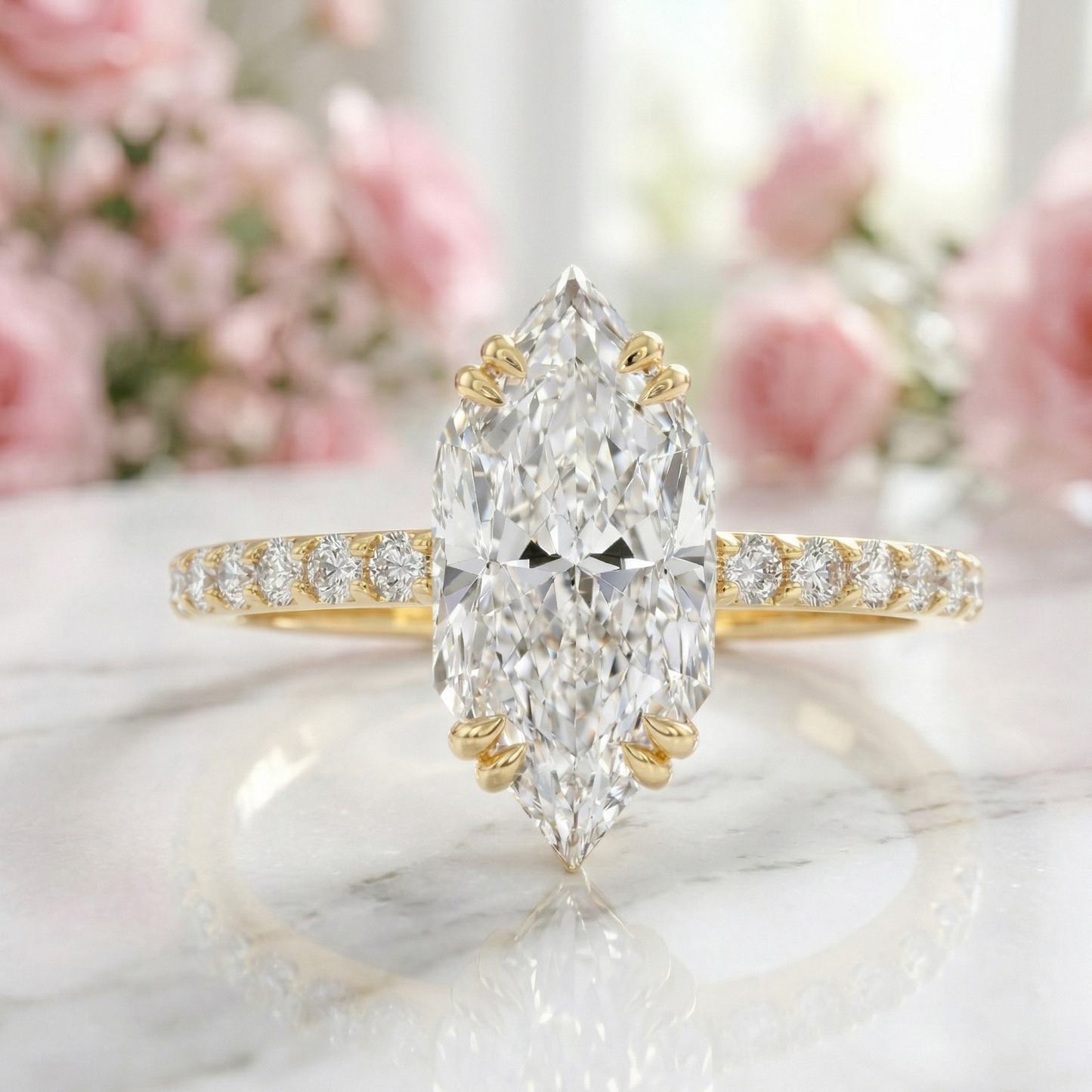 1.950ct Marquise Lab Grown Diamond Pave Band Engagement Ring