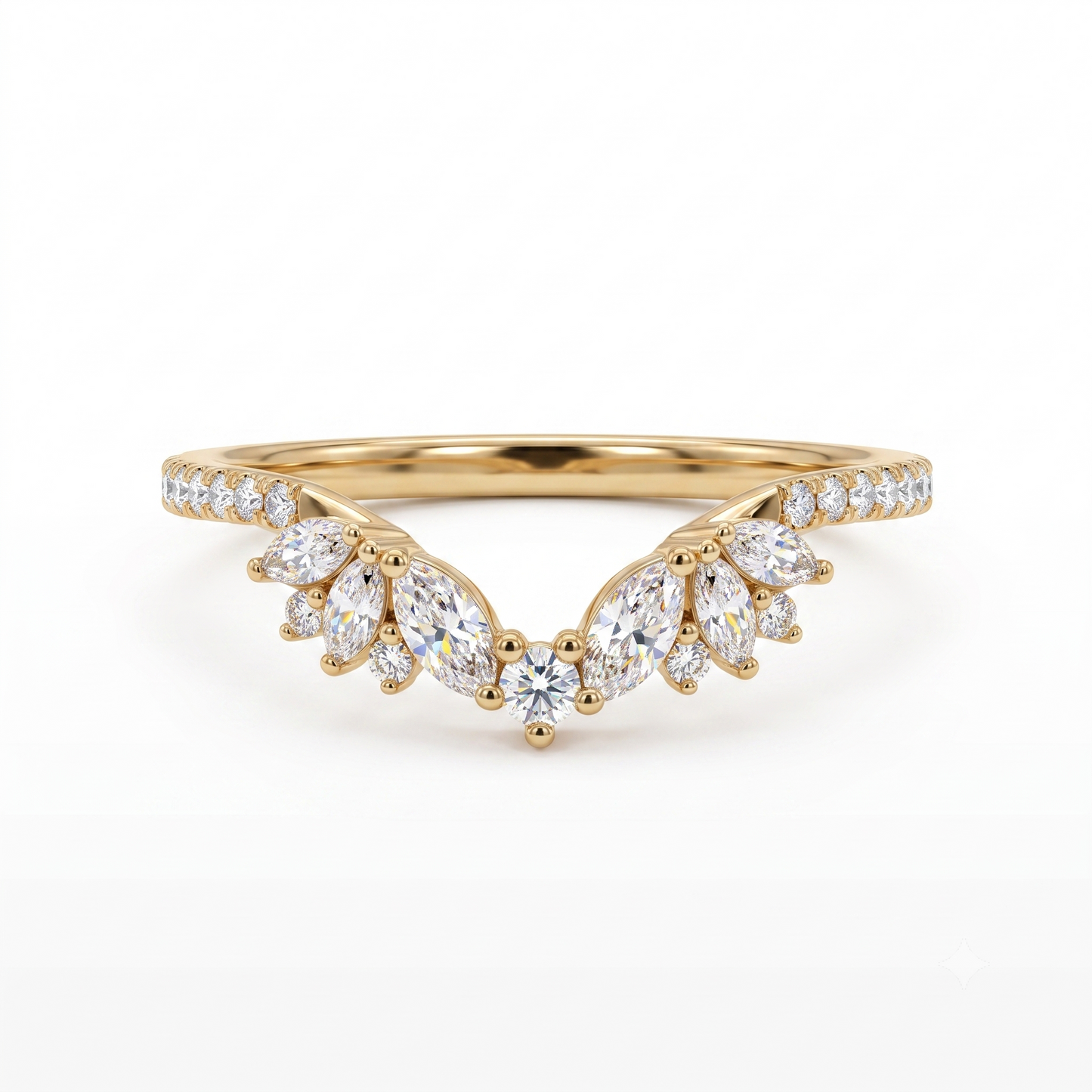 0.600 ct Marquise & Round Cut Lab Grown Diamond V Shape Curved  Band Ring