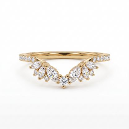 0.600 ct Marquise & Round Cut Lab Grown Diamond V Shape Curved  Band Ring