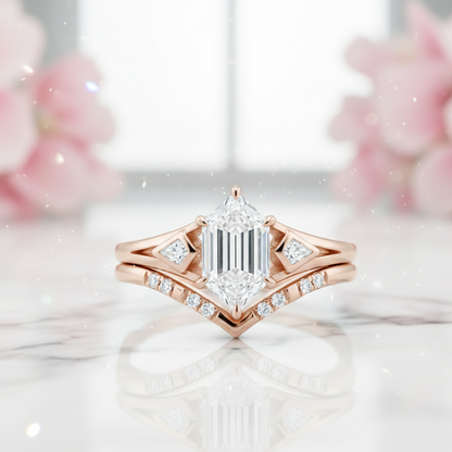 1.65 Ct Hexagon Lab Grown Diamond Engagement Ring Set