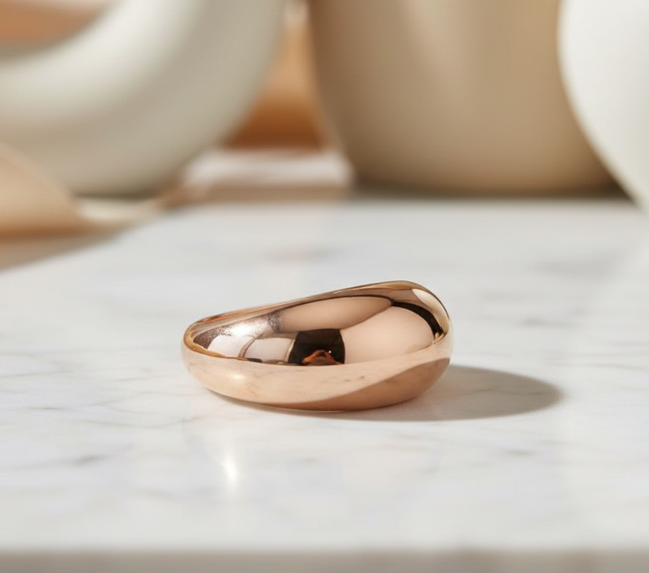 Solid 14K Gold Dome Band – Chunky Gold Dome Ring