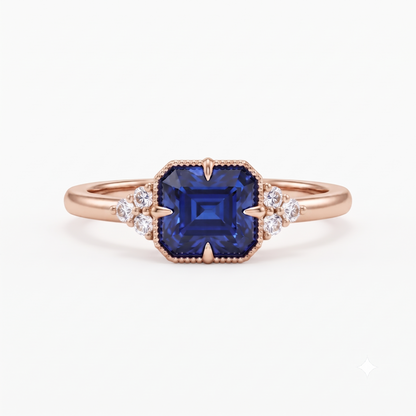 London Blue Topaz Emerald Cut Lab Grown Ring