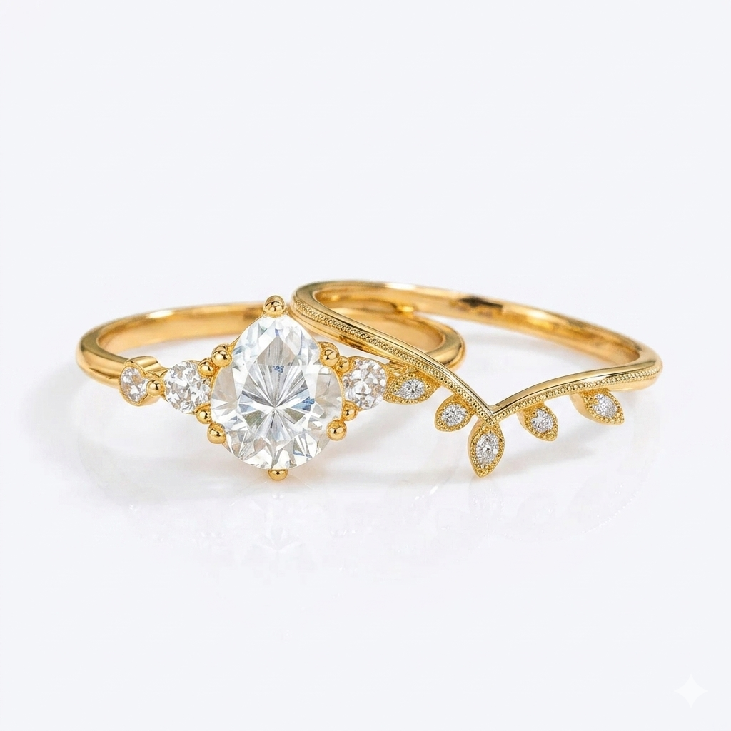 1.68 ct Pear Lab‑Grown Diamond Vintage Engagement Ring Set