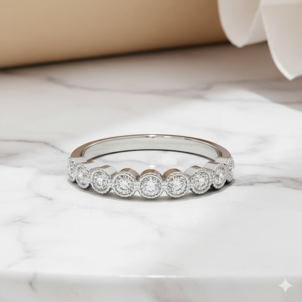 14K Solid Gold 1/4 ct Lab Grown Diamond Half Eternity Wedding Band