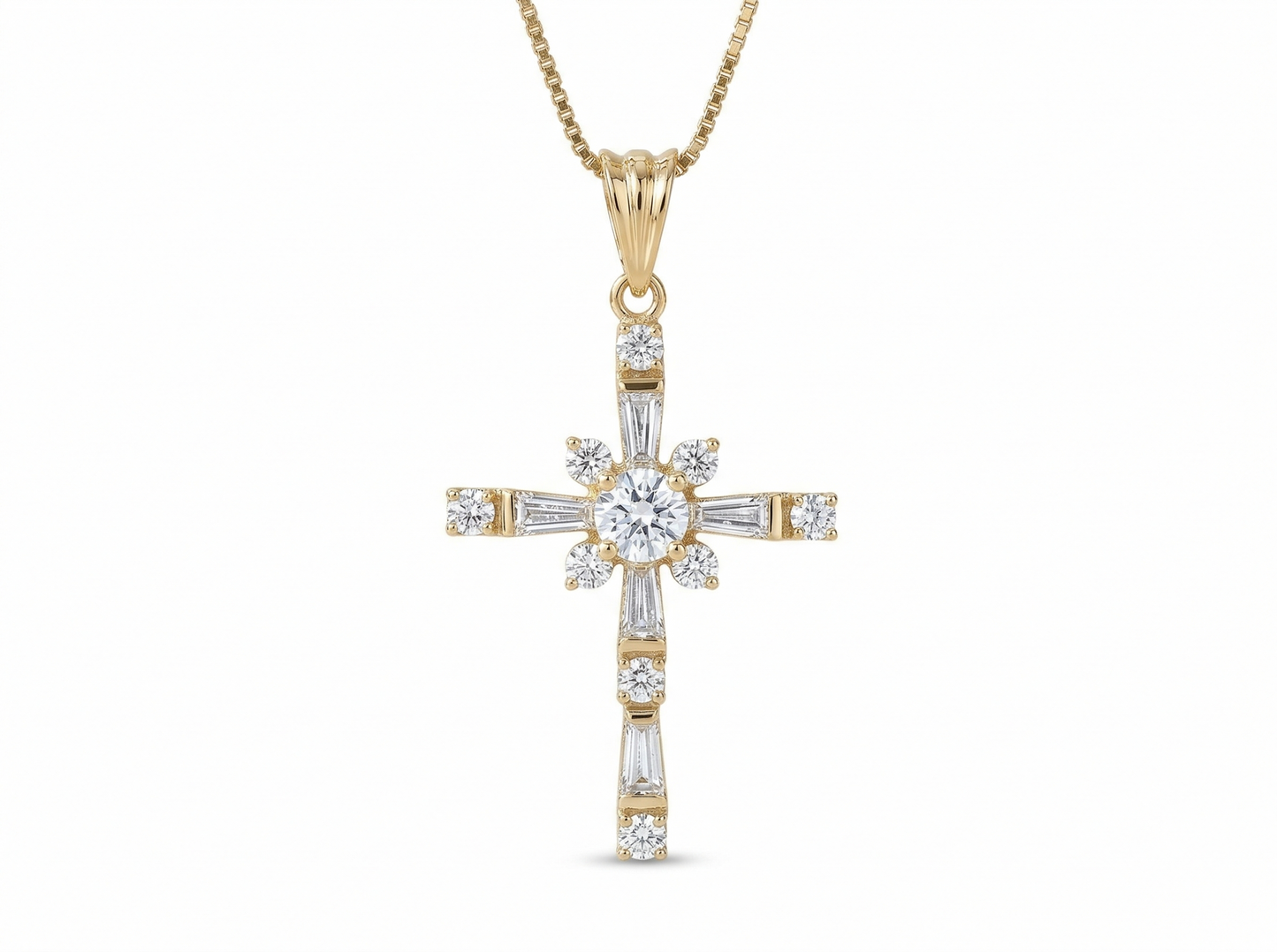 Lab-Grown Cross Pendant Necklace 0.625 ct -  Baguette Cross
