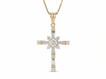 Lab-Grown Cross Pendant Necklace 0.625 ct -  Baguette Cross