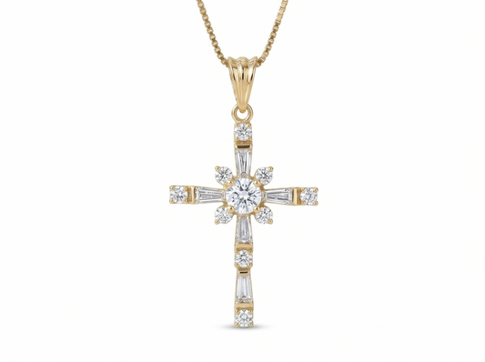 Moissanite Cross Pendant Necklace 0.625 ct -  Baguette Cross