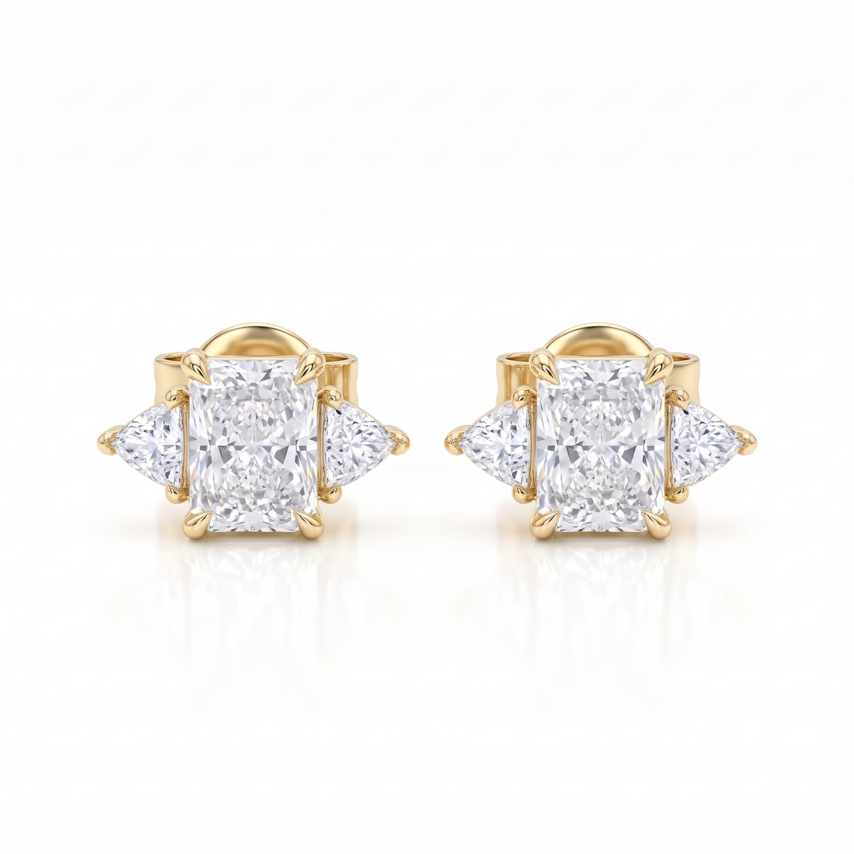 1.40 Ct Lab Grown Diamond Stud Earrings, Radiant Cut Three Stone Earrings