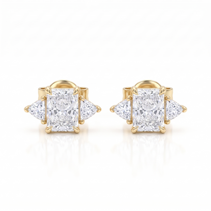 1.40 Ct Lab Grown Diamond Stud Earrings, Radiant Cut Three Stone Earrings