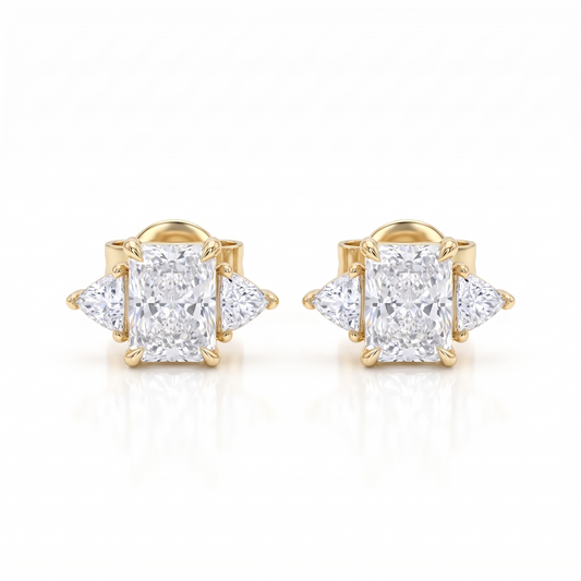 0.700 Ct Lab Grown Diamond Stud Earrings, Radiant Cut Three Stone Earrings