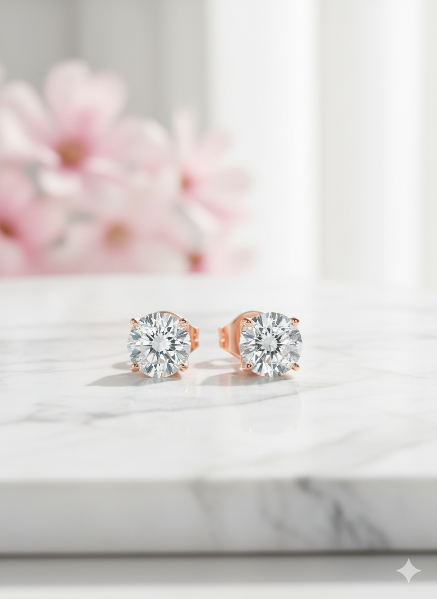 1/2ct Lab Grown Diamond Stud Earrings • 14K Yellow Gold Dainty Solitaire Earrings