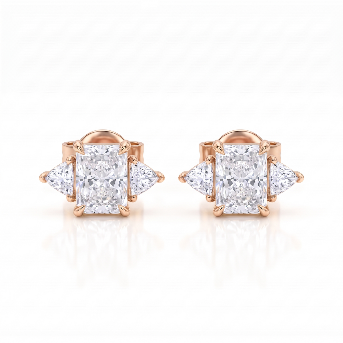 1.40 Ct Lab Grown Diamond Stud Earrings, Radiant Cut Three Stone Earrings