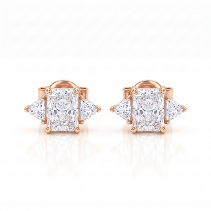 1.40 Ct Lab Grown Diamond Stud Earrings, Radiant Cut Three Stone Earrings