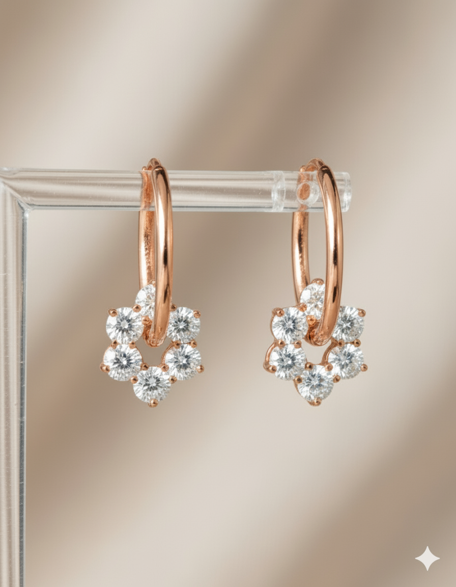 Lab Grown Diamond Hoop Earrings • Floral Cluster Gold Huggies