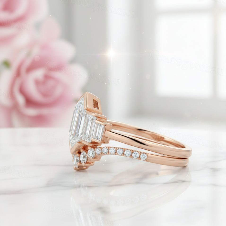 1.65 Ct Hexagon Lab Grown Diamond Engagement Ring Set