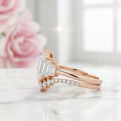 1.65 Ct Hexagon Lab Grown Diamond Engagement Ring Set